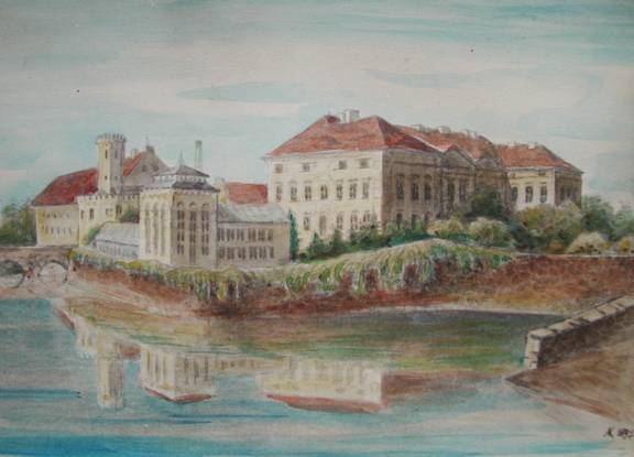 Schloss Ostrau, Aquarell Aquarell Schloss Ostrau 1897