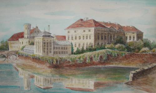 Aquarell Schloss Ostrau 1897